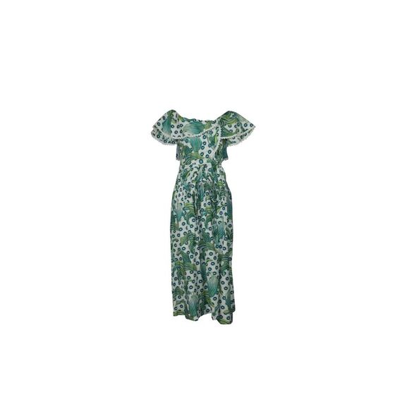Temperley London Florrie Wrap Dress in Green Print Cotton